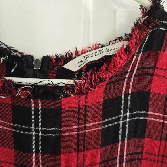 Zara black and red plaid distressed fringe punk holiday maxi dress sz M - Picture 2 of 9